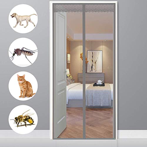 CHENG Fliegengitter für Tür, Insektengitter balkontür 150x210cm, Automatisches Schließen Magnetvorhang insektenschutz für Türen/Patio/Windows, Grau von CHENG