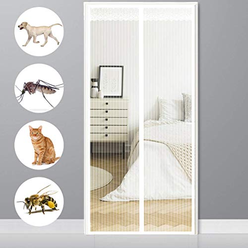 CHENG Fliegengitter balkontür Magnet, Magnetfliegengitter für balkontür 115x195cm, Automatisches Schließen Balkontür insektenschutz für Türen/Patio/Windows, Weiß von CHENG