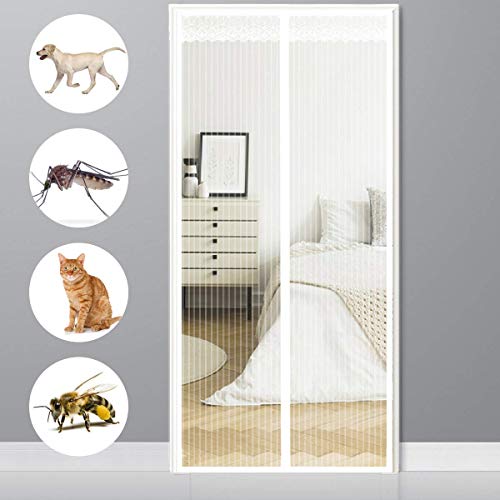 CHENG Fliegengitter für Tür, Insektenschutz für türen 195x210cm, Magnetische Adsorption Magnetvorhang insektenschutz ist Ideal für die Balkontür Terrassentür, Weiß von CHENG