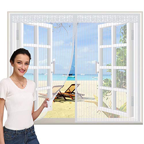 CHENG Magnetischer Fliegenvorhang Moskitonetz 115x170cm, Magnetischer Fliegenvorhang Moskitonetz Anti-Mosquito Insekt Hände frei Schiebefenster Dachfenster, Weiß von CHENG