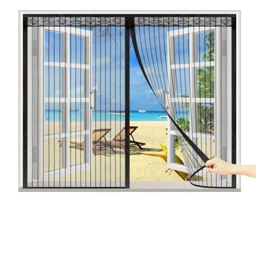 Vorhang insektenschutz Magnet 155x230cm, Automatisches Schließen Insektenschutz, Anti-Mosquito Insekt Hände frei Luft kann frei strömen, Mückenschutz für Fenster - Schwarz von CHENG