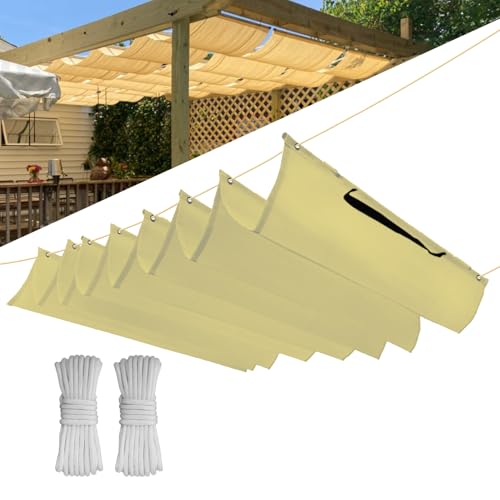Einziehbar Welle Sonnensegel, Verstellbar Schattenabdeckung, Wasserdicht Sonnenschutz Sonnenschutz Schutz vor UV- Strahlungen für Pergola Garten Schattenabdeckung 0.8x3.5M(BxL) - Hellbeige von CHENG