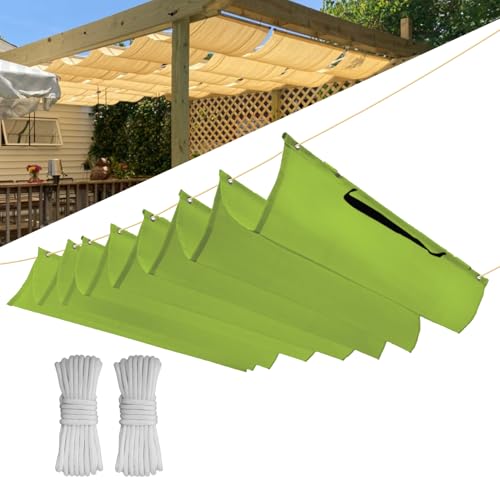 Einziehbar Welle Sonnensegel 0.7x7.5M(BxL), Verstellbar Schattenabdeckung, Wasserdicht Sonnenschutz Sonnenschutz Schutz vor UV- Strahlungen für Pergola Garten Schattenabdeckung - Apfelgrün von CHENG