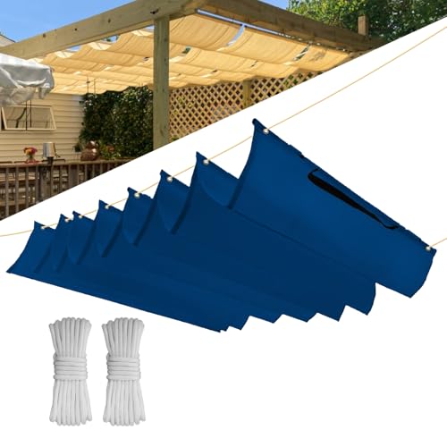Einziehbar Welle Sonnensegel 1.3x4.5M(BxL), Verstellbar Schattenabdeckung, Wasserdicht Sonnenschutz Sonnenschutz Schutz vor UV- Strahlungen für Pergola Garten Schattenabdeckung - Blau von CHENG