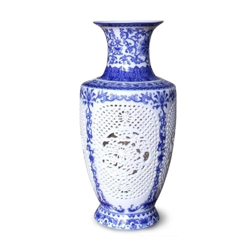 CHENGAIJIAN Blumenvase, Chinesische handgefertigte Keramik-Porzellan-Vase, hohles Schnitzdesign, einzigartiges Wohndekorationsornament for Wohnzimmer, Schlafzimmer oder Büro von CHENGAIJIAN
