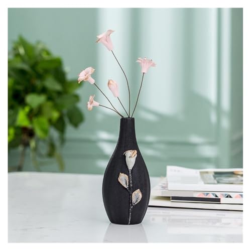 CHENGAIJIAN Blumenvase, Einfache handgefertigte Keramikvasen, goldbemalte Schwarze Vasen, Büro, Zuhause, Tischdekorationen, Kunsthandwerk, Aromatherapie-Flaschen(L) von CHENGAIJIAN