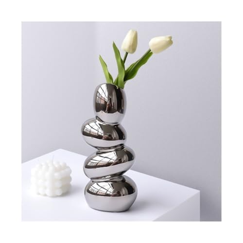 CHENGAIJIAN Blumenvase, Galvanisierte silberförmige Keramikvasendekorationen, Vasendekorationen for Wohn- und Esszimmer(Silver) von CHENGAIJIAN