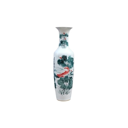 CHENGAIJIAN Blumenvase, Handbemalte Bodenvase aus Keramik mit blauem und weißem Lotusblumen-Design – Elegantes dekoratives Ornament for Villa, Hotel, Heimdekoration und Eröffnungszeremonie von CHENGAIJIAN