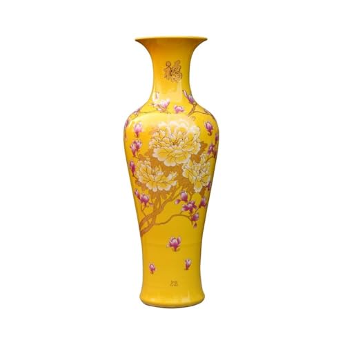 CHENGAIJIAN Blumenvase, Handgefertigte chinesische Porzellan-Bodenvase mit Pfingstrosenblüten-Dekor(Yellow) von CHENGAIJIAN