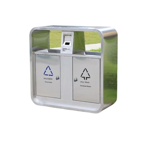 CHENGAIJIAN Mülleimer Edelstahl-Mülleimer for den Außenbereich, Doppelfässer mit großer Kapazität for den Park(Silver) von CHENGAIJIAN