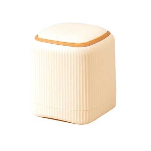 CHENGAIJIAN kleiner Mülleimer Kleiner Mülleimer mit Deckel – Schreibtisch/Schlafzimmer/Büro, kompakter Haushaltsmülleimer(Beige) von CHENGAIJIAN