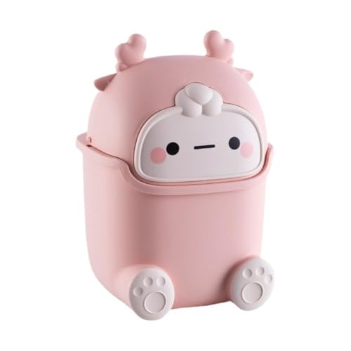 CHENGAIJIAN kleiner Mülleimer Schreibtisch-Mülleimer mit Schwingdeckel – Kleiner Papierkorb for Büro und Wohnzimmer(Pink) von CHENGAIJIAN