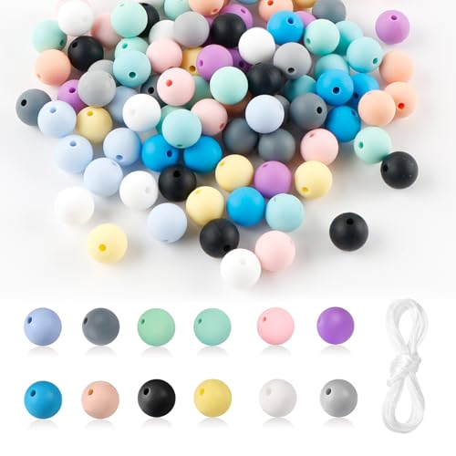 120 Stück Silikonperlen 12 Farben Bastelperlen 12mm Silikon Runde Perle Armbänder Silikonperlen für DIY Schlüsselanhänge Handwerk Schmuckherstellung von CHENGCKJ