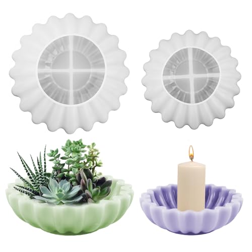 2 Stück Silikonform Schale Silikonformen Gießformen Tablett 2 Größe Rüschenschüssel Silikonform Silikon Gießform Silikonform Tablett mit gewellte für Teetablett Lagerbehälter Basteln DIY-Projekt von CHENGCKJ