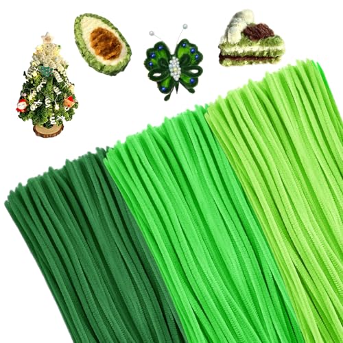 300 Skt Pfeifenputzer zum Basteln 3 Verschiedene Grün Pfeifenreiniger Bunt Biegeplüsch Basteldraht 30cm Pfeifenreiniger Chenilledraht Pfeiffendraht für Kreative DIY-Projekte und Basteldeko von CHENGCKJ