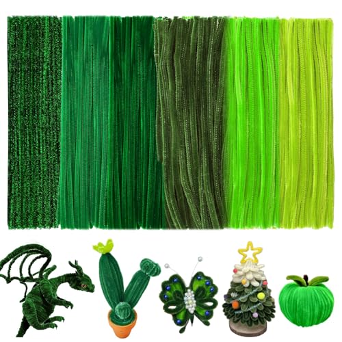 300 Stk Pfeifenputzer Bunt zum Basteln 6 Verschiedene Grün Pfeifenreiniger Biegeplüsch Basteldraht 30cm Chenilledraht Pfeiffendraht Pipe Cleaner für Kreative DIY Projekte und Basteldeko von CHENGCKJ