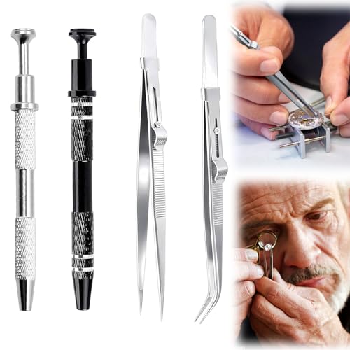 4 Stück Piercing Kugel Aufdreher Piercing Zange Pick Up Tool Prong Klaue Pinzette Abgewinkelte Grabber Diamant Locking Pins für Kleinteile Schmuck Metall Tiny Elektronische Komponenten Präzision Chips von CHENGCKJ