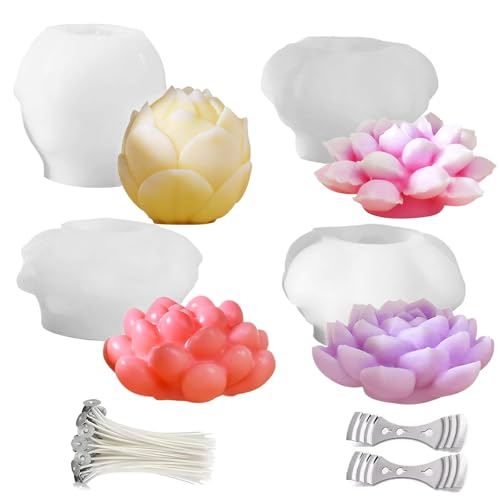 4 Stück Silikonformen Gießformen 3D Sukkulenten Kerzenformen Kaktus Silikonform DIY Handgemachte Kerzen Seife Epoxidharz Formen Molds für Handgemachte Kerzen Tortendeko Harz Seife DIY Handwerk von CHENGCKJ
