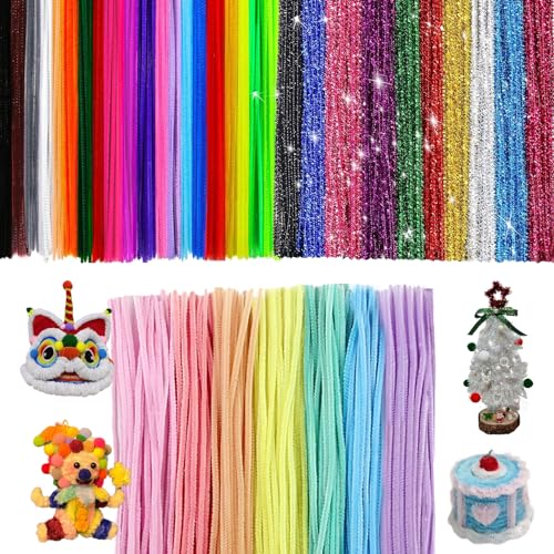 CHENGCKJ 300 Skt Pfeifenreiniger 37 Farben Pfeifenputzer Bunt zum Basteln 30 cm Pfeifenreiniger Chenilledraht Biegeplüsch Basteldraht Pfeiffendraht für Kreative DIY-Projekte und Basteldeko für Kinder von CHENGCKJ