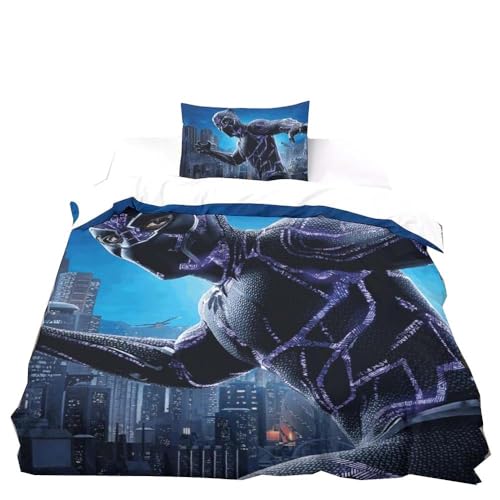 CHENGHUO Bettwaren-Sets Für Kinder,Bettbezug 135x200 Black Panther Kopfkissenbezug,Anime Mavel Bettwäsche,kinderbettwäsche,Jungen Bettwäsche Set (B,135x200cm+75x50cmx1) von CHENGHUO