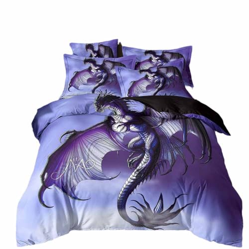 Drache Bettwäsche，Baumwolle 135 x 200 cm/80 x 80 cm Drachen，3D Gedruckter Kreativ Bettbezug Set (F,135x200+80x80x1) von CHENGHUO