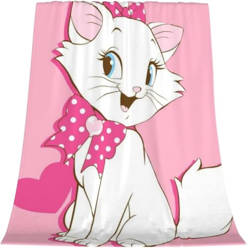 CHENGHUO Kinder Kuscheldecke Rosa Marie Cat 150x200cm,kuscheldecke Aristocats Mädchen,Flanell Fleecedecke Für Couch Wohn,Kuscheldecken,Sofa Deck (B,135x200) von CHENGHUO