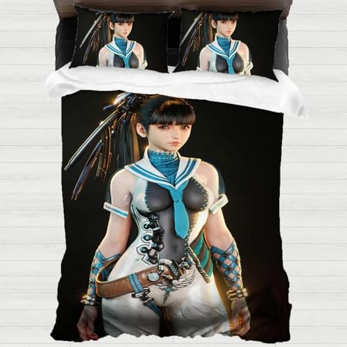 CHENGHUO Stellar Blade Bettwäsche-Set,stellar Blade Ps5 Bettbezug 135 X 200 cm,Kopfkissenbezug 80 X 80 cm,Game Bettwäsche Für Kinder Mädchen Jungen (B,135x200cm+80x80cmx1) von CHENGHUO
