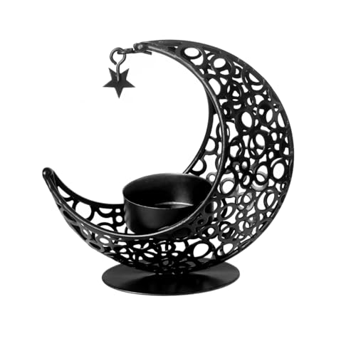 Ramadan Deko Eid Mubarak Deko Teelichthalter Mondform Wohnzimmer Schlafzimme Kerzenständer Metall (Schwarz) von CHENGJIA