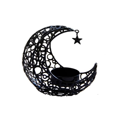 Teelichthalter Mondform Wohnzimmer Schlafzimme Kerzenständer Metall für Ramadan Valentinstag Weihnachten Muttertag (Black) von CHENGJIA