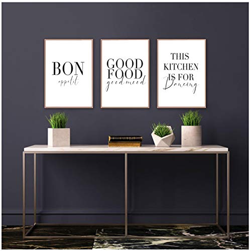 Kunst Bild Druck Minimalist Gutes Essen Gute Laune Bon Appetit Zitate Leinwand Malerei Schwarz Weiß Wandkunst Poster Druck Bilder Küche Wohnkultur 30x40cmx3 Rahmenlos von CHENGMU