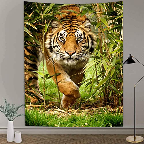 CHENGOR Tiger in Bambus Wald Tapisserie Tier König Dschungel Wandbehang Wandteppich für Wohnzimmer Schlafzimmer Wohnheim Männerhöhle Hintergrund 100 x 150 cm von CHENGOR