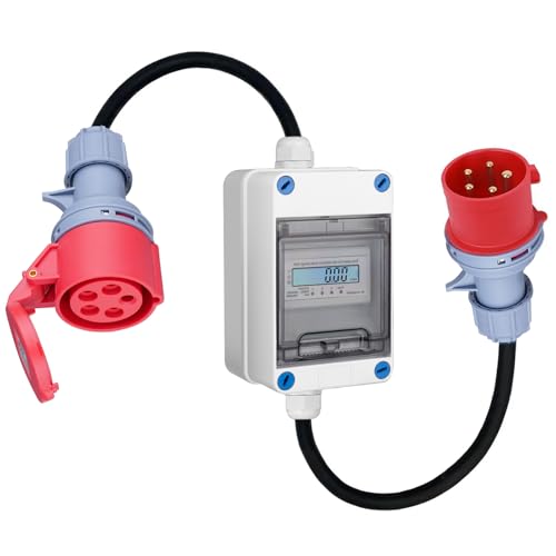 CHENGPI 3 Phasen Mobiler Digitaler Stromzähler mit CEE Stecker und Kupplung,Industriestecker LED-Stromzähler für Wohnwagen,Elektrofahrzeuge,Camping von CHENGPI