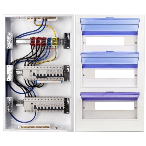 CHENGPI 3-Reihig Verteilerkasten mit 4P FI Leistungsschalter Typ A 40A 30mA FI RCCB und B16 Sicherungen,Sicherungskasten mit Sammelschiene-Ingebettete Installation Schaltschrank01 von CHENGPI