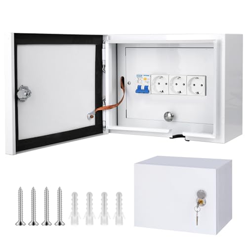 CHENGPI Aufputz Verteilerkasten mit 2P 50A Leckageschützer,Verteilerdose mit 3 * Steckdose 250V/16A für Die Verdrahtung - 8 Module von CHENGPI