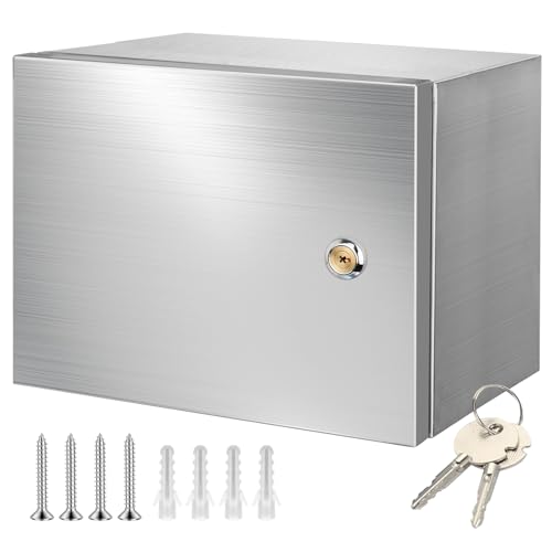 CHENGPI Edelstahl 304 Schaltschrank Verteilerkästen mit 1 * 2P Leckschalter 32A Europäische Steckdose 250V/16A und Überspannungsschutz,Wandmontiert Gehäuse für den Außen-/Innenbereich mit Schloss von CHENGPI