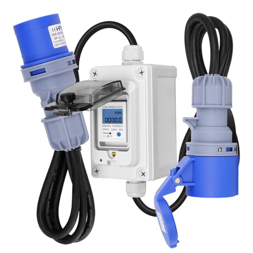 CHENGPI Mobiler Digitaler Stromzähler mit CEE Stecker und Kupplung,Industriestecker LED-Stromzähler für Wohnwagen,Elektrofahrzeuge,Camping von CHENGPI
