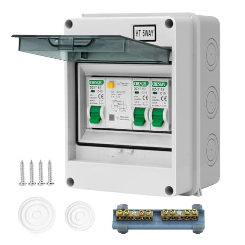 CHENGPI Wasserdichte Sicherungskasten Aufputz Bestückt,IP65 Waterproof Verteilerkasten Aufputz,Kleinverteiler Aufputzmit mit AC Leckschalter 40A,AC Trennschalter 10A+16A für Zuhause/Büro von CHENGPI