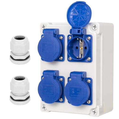 CHENGPI Steckdose Aufputz Wandverteiler Starkstrom Verteiler mit IP54 4x230V Schuko Steckdosen,IP67 Baustromverteiler Steckdosenverteiler fur Werkstatt, Garage-Ramped Socket Box,Gebäude Stromverteiler von CHENGPI