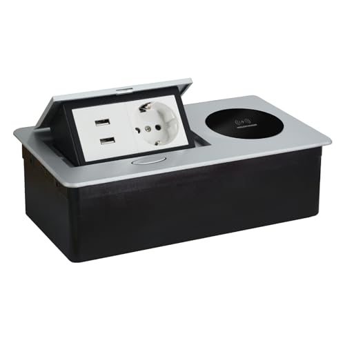 CHENGPI Unterputz Steckdose mit kabellosem Laden,Unterputz-Steckdosenleiste mit Steckdosen,Versenkbare Steckdose mit 2 USB,Platzsparende Steckdosenleiste für Küche,Büro und Arbeitsplatte von CHENGPI