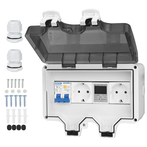 CHENGPI Verteilerkasten Aufputz mit Stromzähler,Kleinverteiler Aufputz Complete with Leckschutz 16A and Socket,Surface-Mounted Distribution Box wasserdichte IP66|8 Modules von CHENGPI