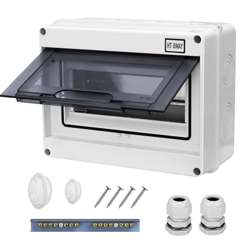 CHENGPI Verteilerkasten Aufputzmit Kupferstäben,IP65 Waterproof Sicherungskasten für Zuhause/Büro,1-Reihig für 8 Module HT von CHENGPI