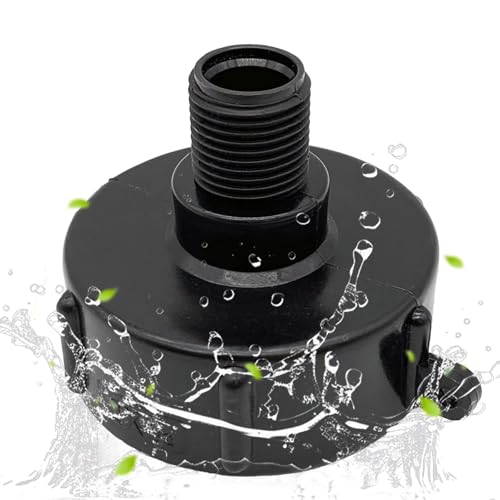 Chengshi Wassertank Zubehör DN50 2 Zoll S60X6 60mm Grobes Gewinde Zu Reduzierung IBC Adapter 1/2 zoll BSP Außengewinde IBC Verbinder Für Regenwassertank Kunststoff Schwarz, 1000 Liter von CHENGSHI