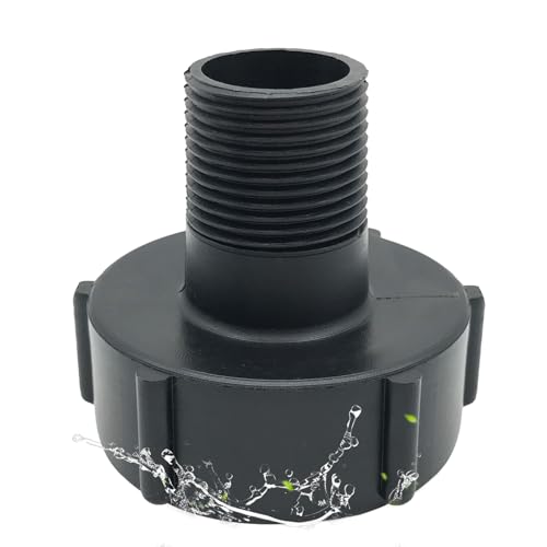 Chengshi Wassertank Zubehör DN50 2 Zoll S60X6 60mm Grobes Gewinde Zu Reduzierung IBC Adapter 1 zoll BSP Außengewinde IBC Verbinder Für Regenwassertank Kunststoff Schwarz, 1000 Liter von CHENGSHI