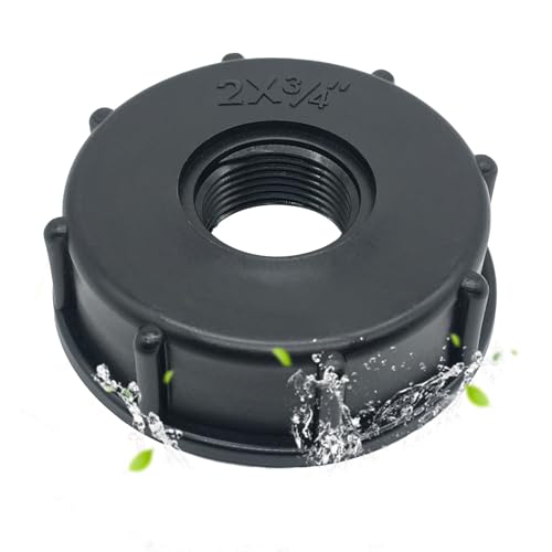 Chengshi Wassertank Zubehör DN50 2 Zoll S60X6 60mm Grobes Gewinde Zu Reduzierung IBC Adapter 3/4 zoll BSP Innengewinde IBC Verbinder Für Regenwassertank Kunststoff Schwarz, 1000 Liter von CHENGSHI