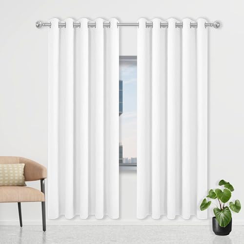 CHENGTT Gardinen Blickdicht 114 x 250 cm Thermo Vorhang Gegen Kälte Und Hitze Vorhang Verdunkelung Blackout mit Ösen, Waschbar für Büros Wohnzimmer Schlafzimmer, Weiß von CHENGTT