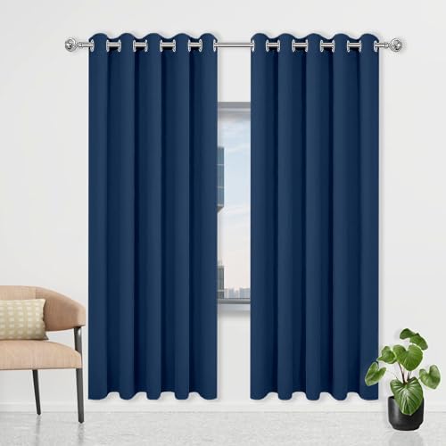 CHENGTT Gardinen Blickdicht 122 x 230 cm Thermo Vorhang Gegen Kälte Und Hitze Vorhang Verdunkelung Blackout mit Ösen, Waschbar für Büros Wohnzimmer Schlafzimmer, Dunkelblau von CHENGTT