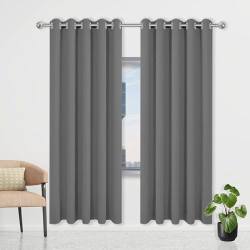 CHENGTT Gardinen Blickdicht 130 x 290 cm Thermo Vorhang Gegen Kälte Und Hitze Vorhang Verdunkelung Blackout mit Ösen, Waschbar für Büros Wohnzimmer Schlafzimmer, Dunkelgrau von CHENGTT