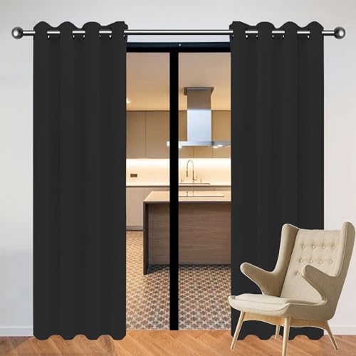 CHENGTT Gardinen mit Kräuselband Blickdicht Vorhänge 170 x 179 cm Wärmeisolierend Kälteschutz Sonnenschutz Verdunkelung Gardinen Wohnzimmer mit Ösen, Waschbar für Wohnzimmer, Schwarz von CHENGTT