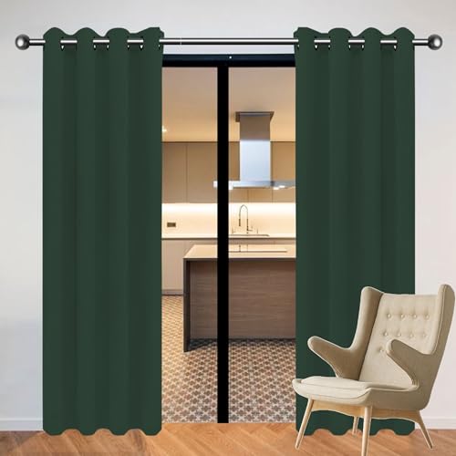 CHENGTT Gardinen mit Kräuselband Blickdicht Vorhänge 192 x 189 cm Wärmeisolierend Kälteschutz Sonnenschutz Verdunkelung Gardinen Wohnzimmer mit Ösen, Waschbar für Wohnzimmer, Dunkelgrün von CHENGTT