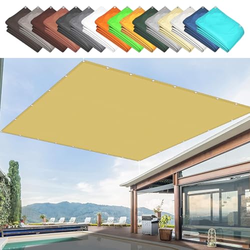 Sonnenschutz Rechteckig 2.1 x 2.8 m Premium PES Polyester Wasserabweisend Imprägniert Rechteck Terrassendach Sichtschutz Vielen Größen mit Spannseilen für Terrasse Balkon, Sandgelb von CHENGTT